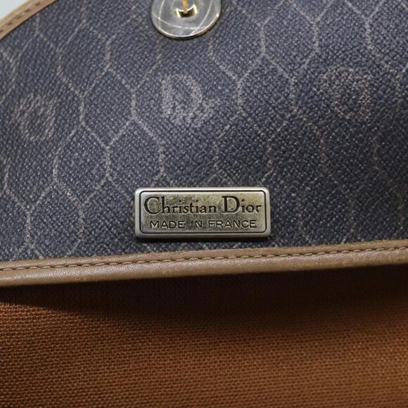 Christian Dior Honeycomb Canvas Shoulder Bag PVC Leather Black Gold Auth - Picture 13 of 15